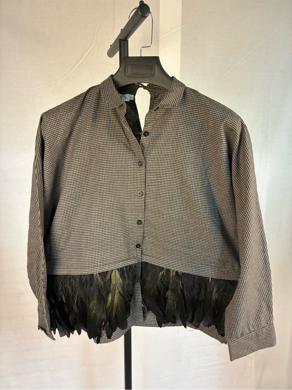 NWT Andorine Feather Trim Check Shirt Jacket 14